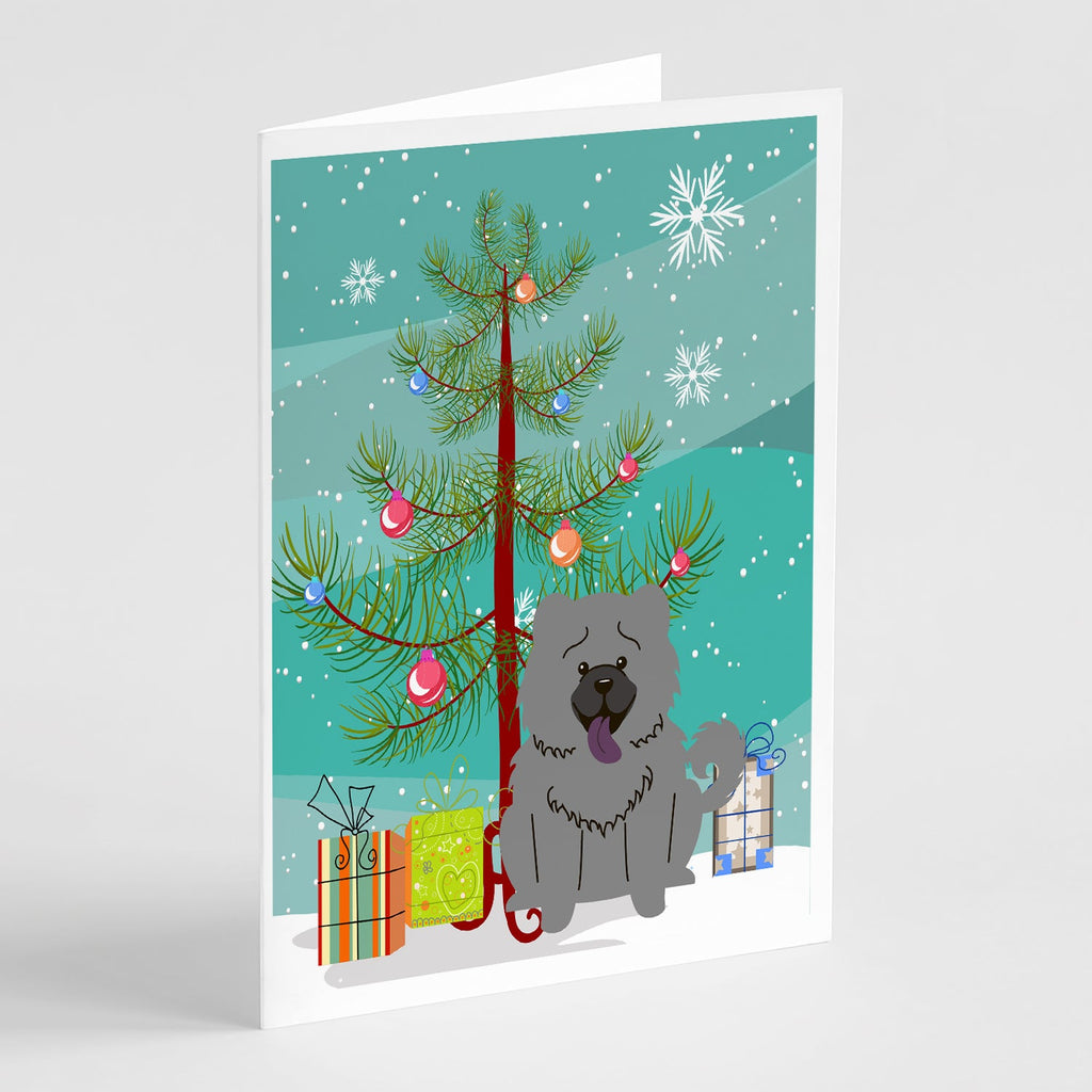 Merry Christmas Tree Chow Chow Blue Greeting Cards Pack of 8 Blank Cards with Envelopes Whimsical A7 Size 5x7