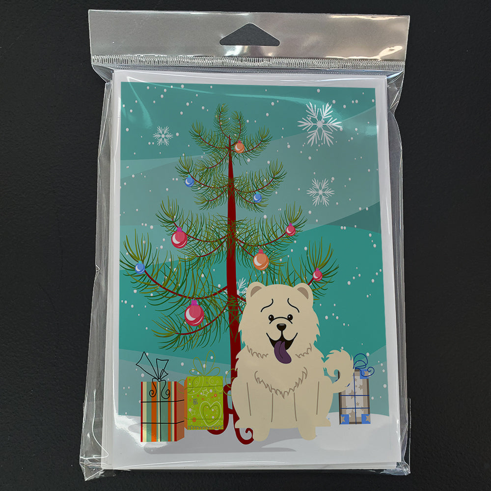 Merry Christmas Tree Chow Chow White Greeting Cards Pack of 8 Blank Cards with Envelopes Whimsical A7 Size 5x7