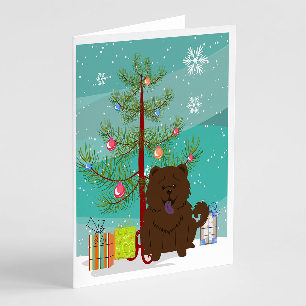 Merry Christmas Tree Chow Chow Chocolate Greeting Cards Pack of 8 Blank Cards with Envelopes Whimsical A7 Size 5x7