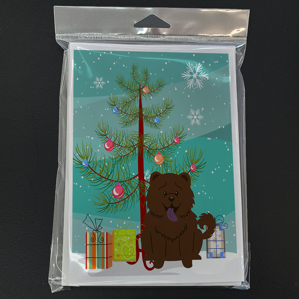 Merry Christmas Tree Chow Chow Chocolate Greeting Cards Pack of 8 Blank Cards with Envelopes Whimsical A7 Size 5x7