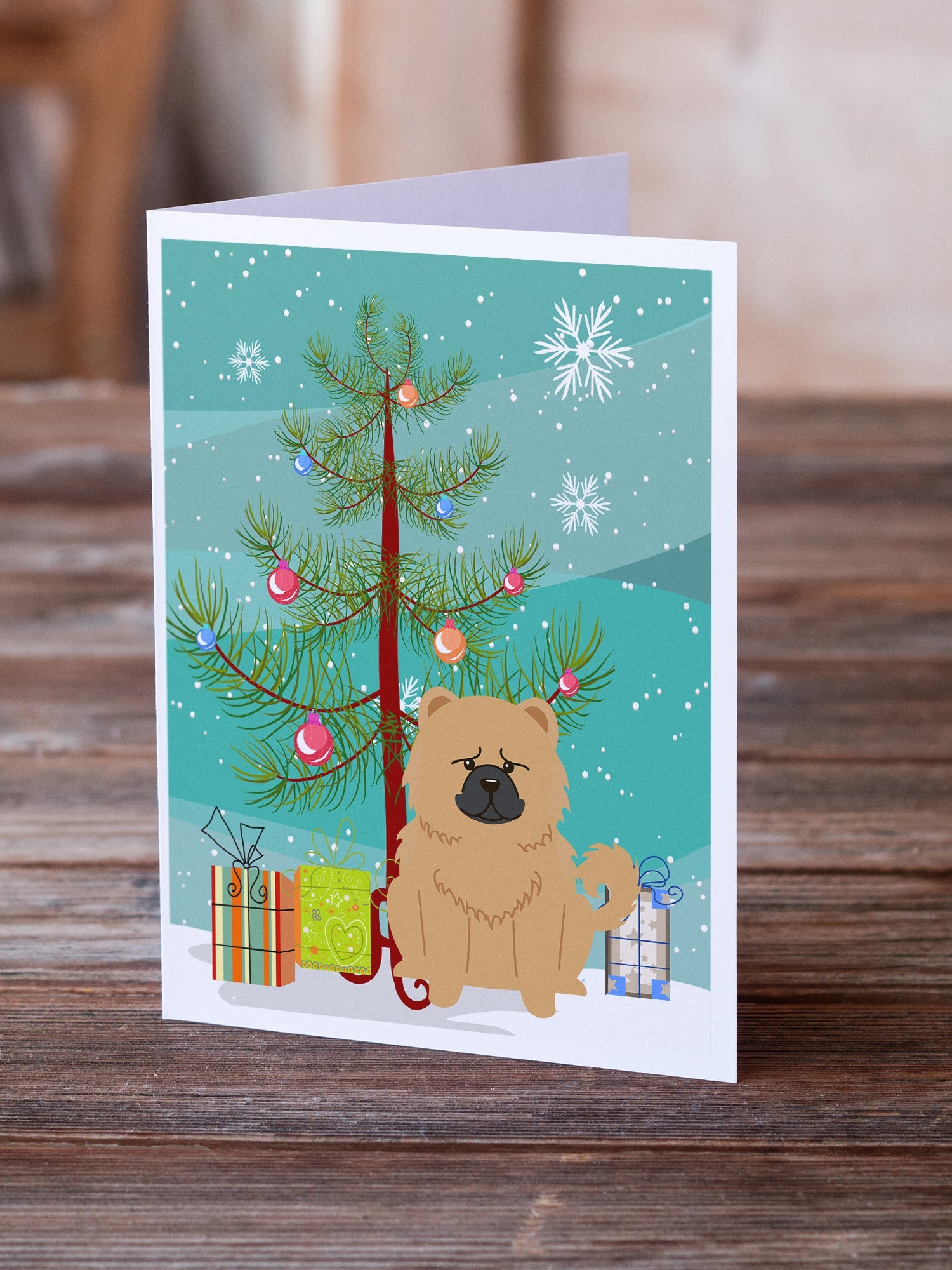 Merry Christmas Tree Chow Chow Cream Greeting Cards Pack of 8 Blank Cards with Envelopes Whimsical A7 Size 5x7