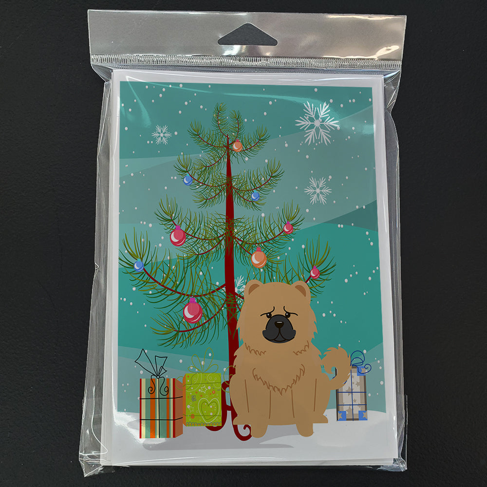 Merry Christmas Tree Chow Chow Cream Greeting Cards Pack of 8 Blank Cards with Envelopes Whimsical A7 Size 5x7