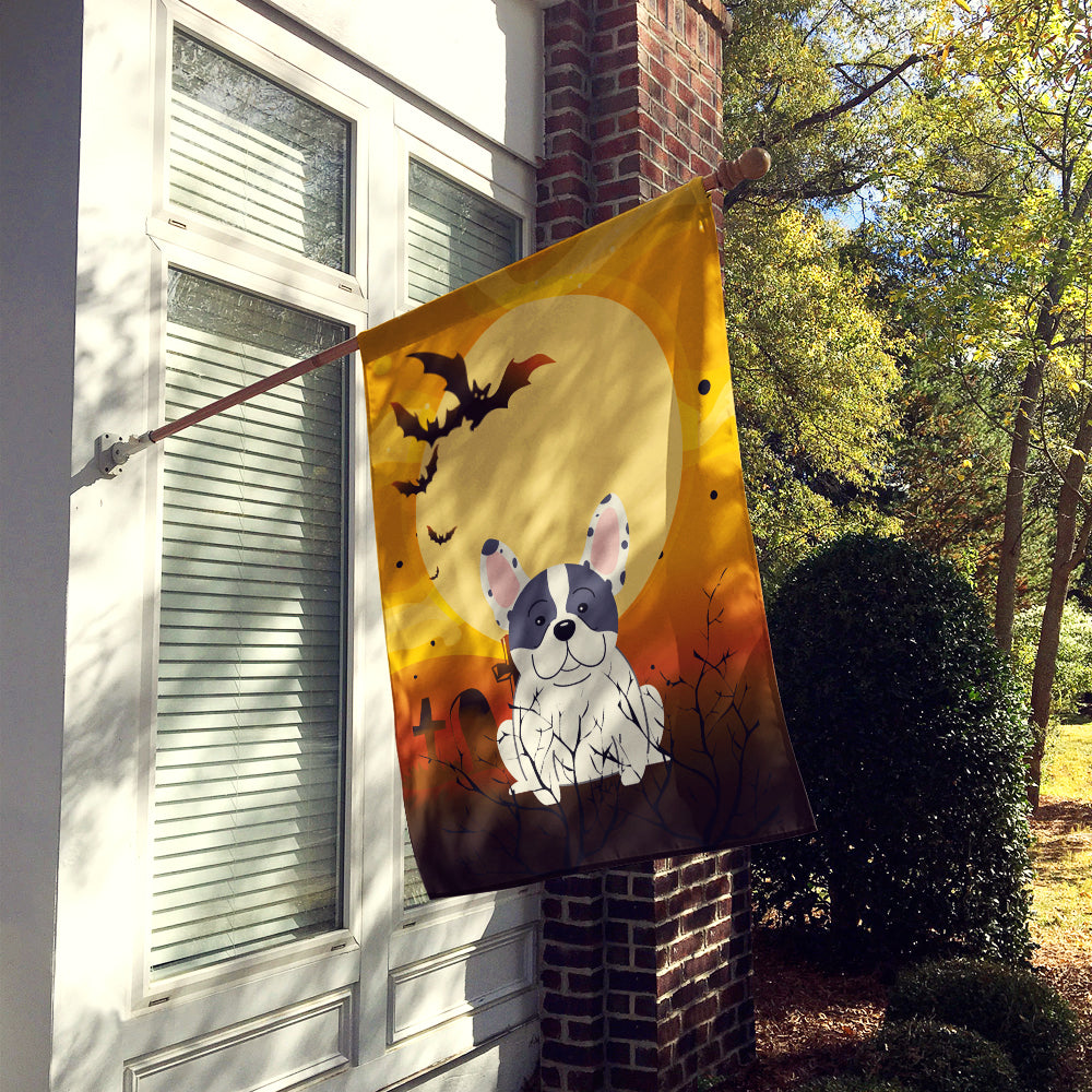 Halloween French Bulldog Piebald House Flag 28x40 Porch Sleeve Pole Decorative Outside Yard Banner Artwork Wall Hanging, Polyester