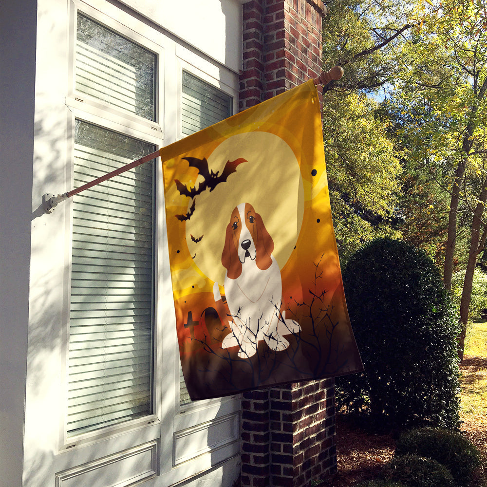 Halloween Basset Hound House Flag 28x40 Porch Sleeve Pole Decorative Outside Yard Banner Artwork Wall Hanging, Polyester