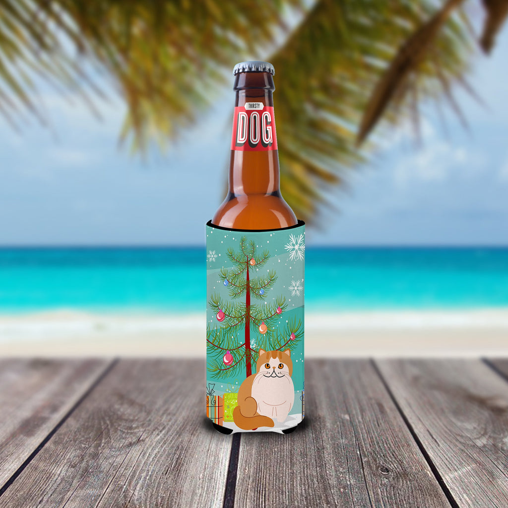 Exotic Shorthair Cat Merry Christmas Tree Slim Can Hugger , Insulated Foam Hugger for 12 oz Slim Cans, Beer Bottles & Water Bottles, Printed in USA