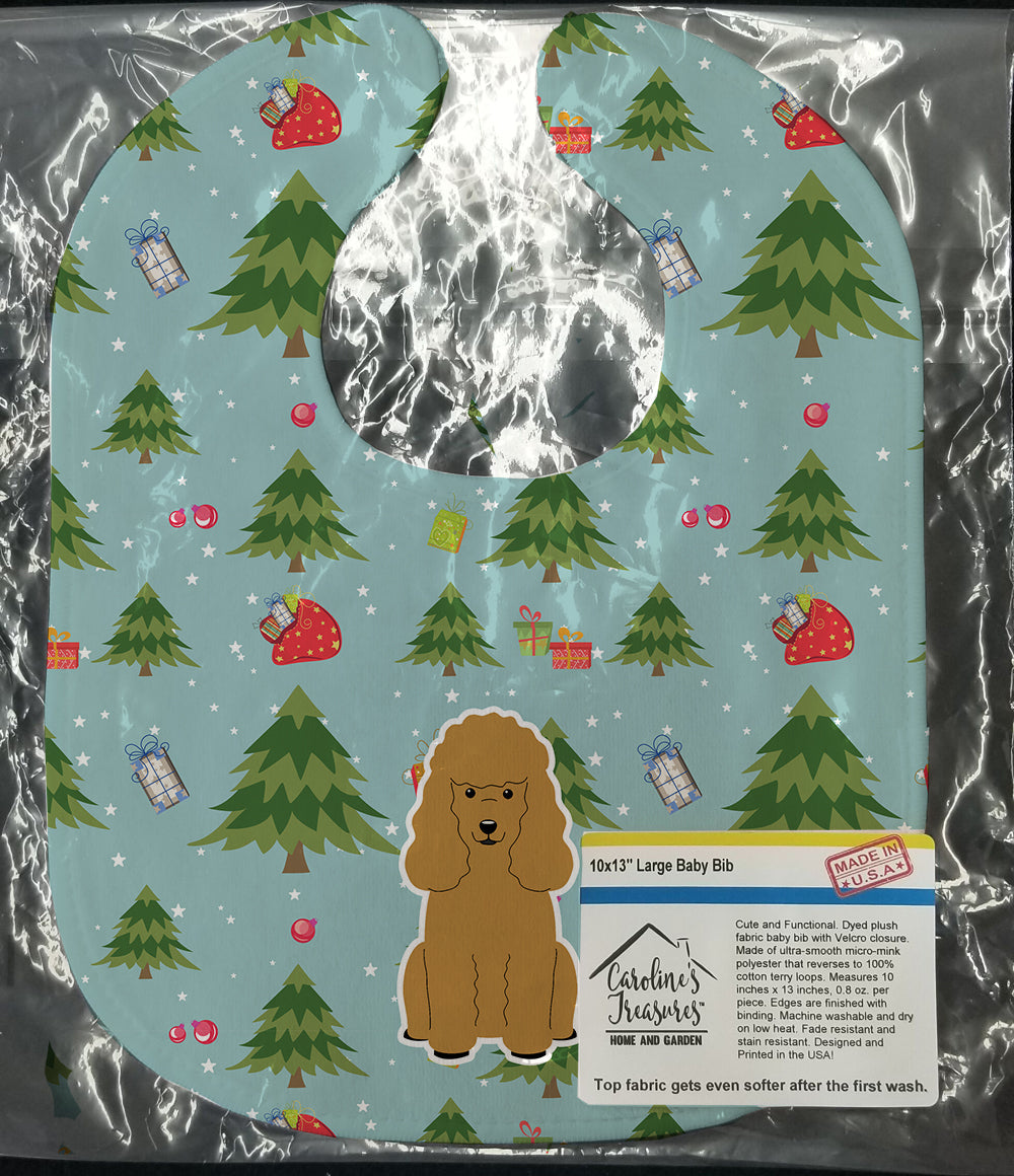 Christmas Poodle Tan Baby Bib Easy-Clean Baby Bib Baby Feeding Accessory Baby Mealtime Essential, 10 x 13, Multicolor