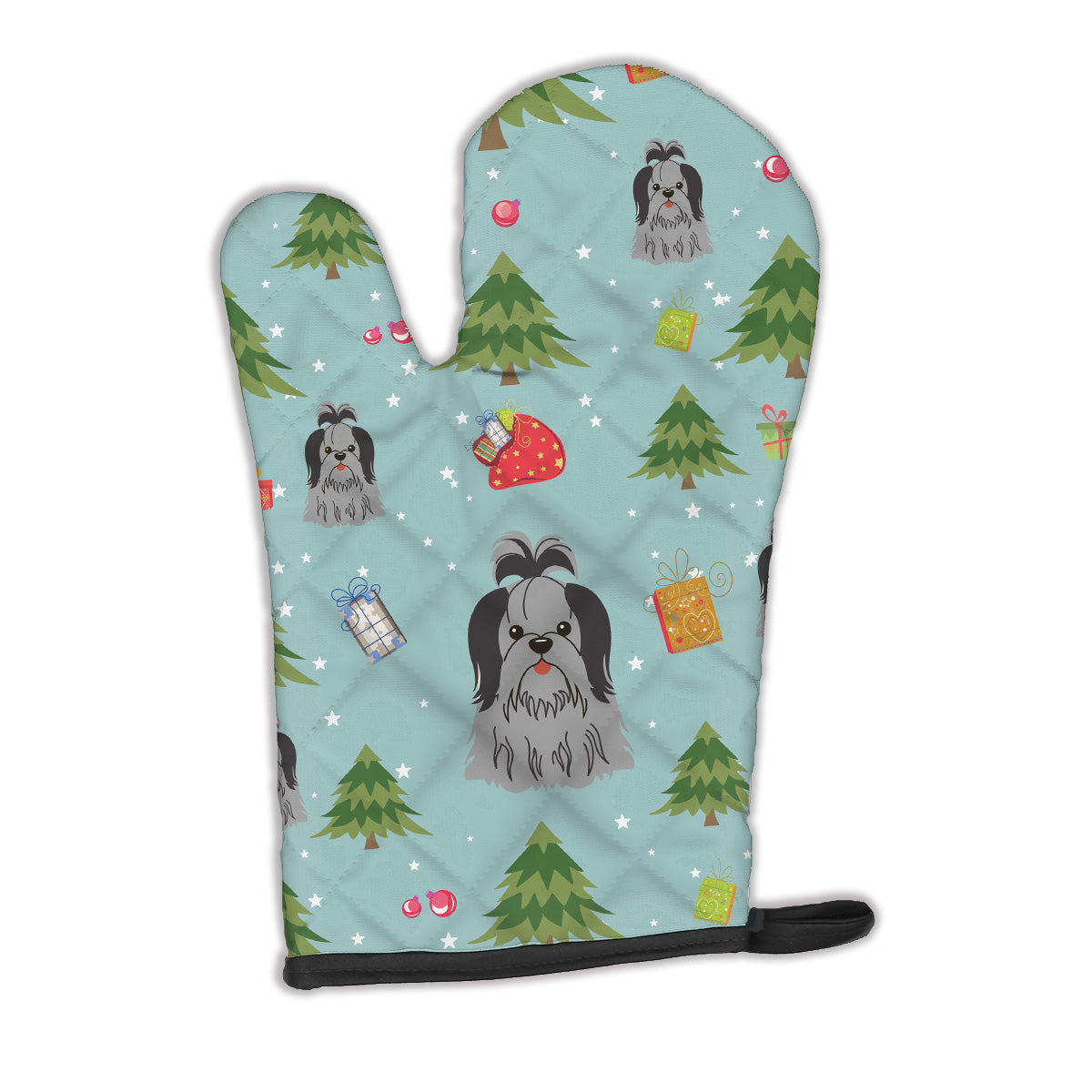 Christmas Shih Tzu Black Silver Oven Mitt Heat Resistant Thick Oven Mitt for Hot Pans and Oven, Kitchen Mitt Protect Hands, Cooking Baking Glove