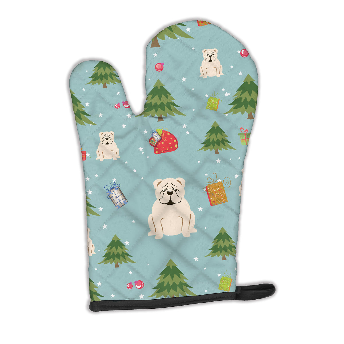 Christmas English Bulldog White Oven Mitt Heat Resistant Thick Oven Mitt for Hot Pans and Oven, Kitchen Mitt Protect Hands, Cooking Baking Glove