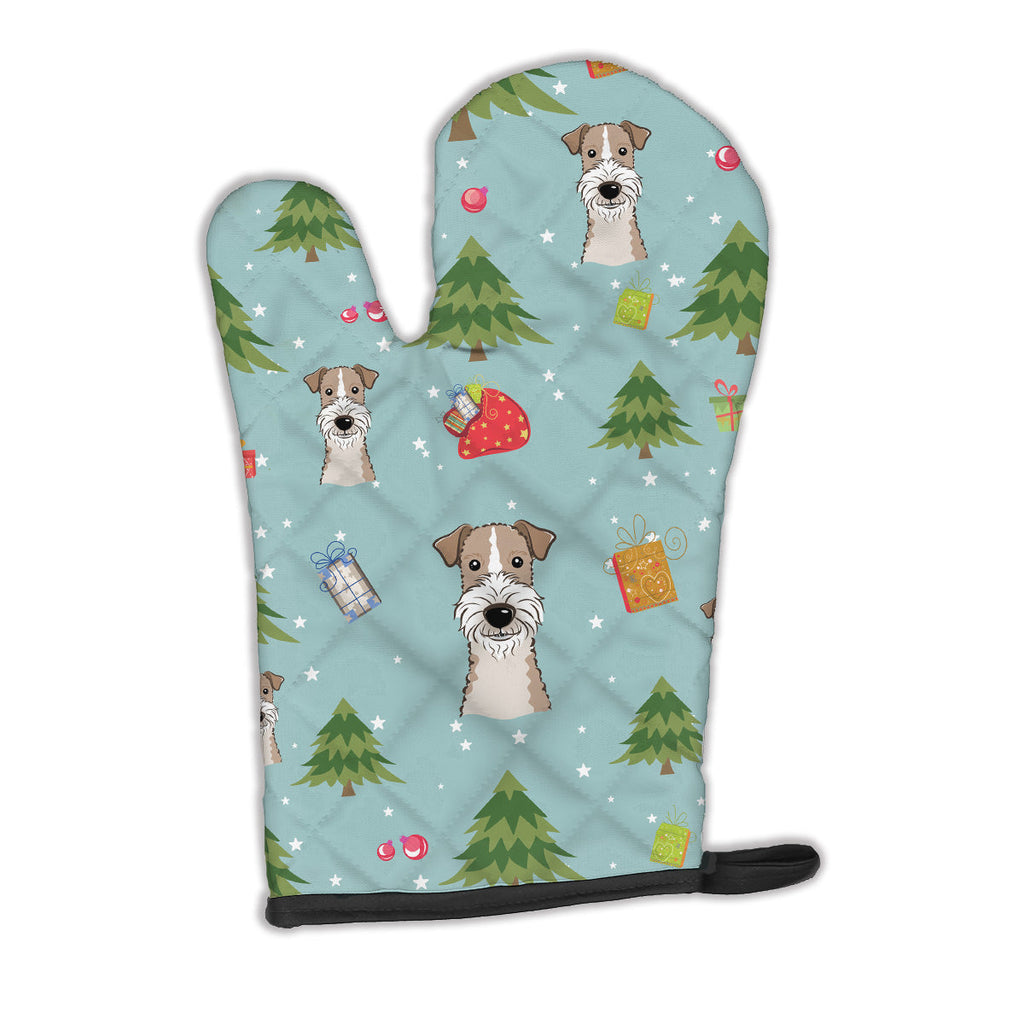 Christmas Wire Haired Fox Terrier Oven Mitt Heat Resistant Thick Oven Mitt for Hot Pans and Oven, Kitchen Mitt Protect Hands, Cooking Baking Glove