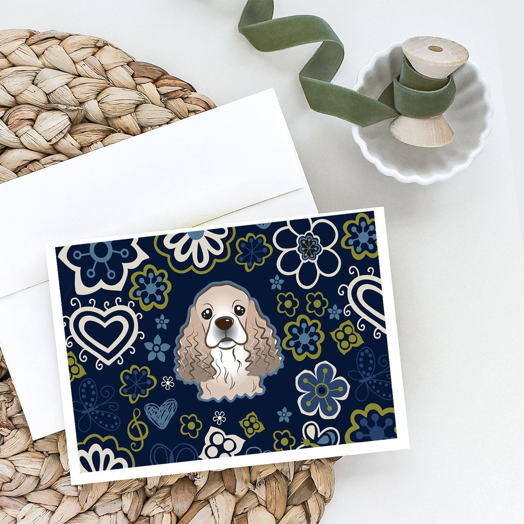 Blue Flowers Cocker Spaniel Greeting Cards Pack of 8 Blank Cards with Envelopes Whimsical A7 Size 5x7