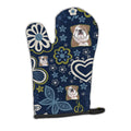 Blue Flowers English Bulldog  Oven Mitt Heat Resistant Thick Oven Mitt for Hot Pans and Oven, Kitchen Mitt Protect Hands, Cooking Baking Glove