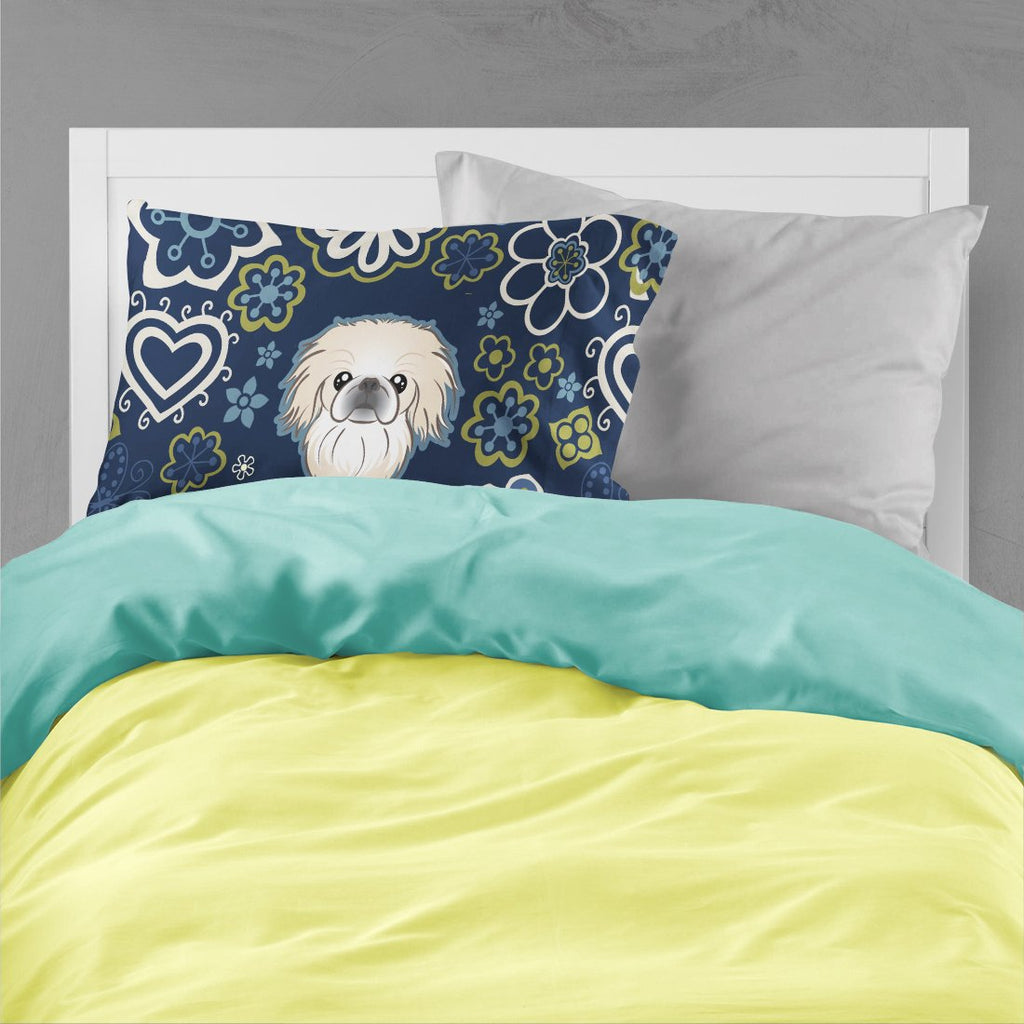 Blue Flowers Pekingese Standard Pillowcase Lightweight Super Soft Easy Care Decorative Artwork Pillowcase, Standard