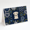 Blue Flowers Yellow Labrador Greeting Cards Pack of 8 Blank Cards with Envelopes Whimsical A7 Size 5x7