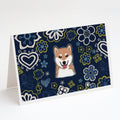 Blue Flowers Shiba Inu Greeting Cards Pack of 8 Blank Cards with Envelopes Whimsical A7 Size 5x7