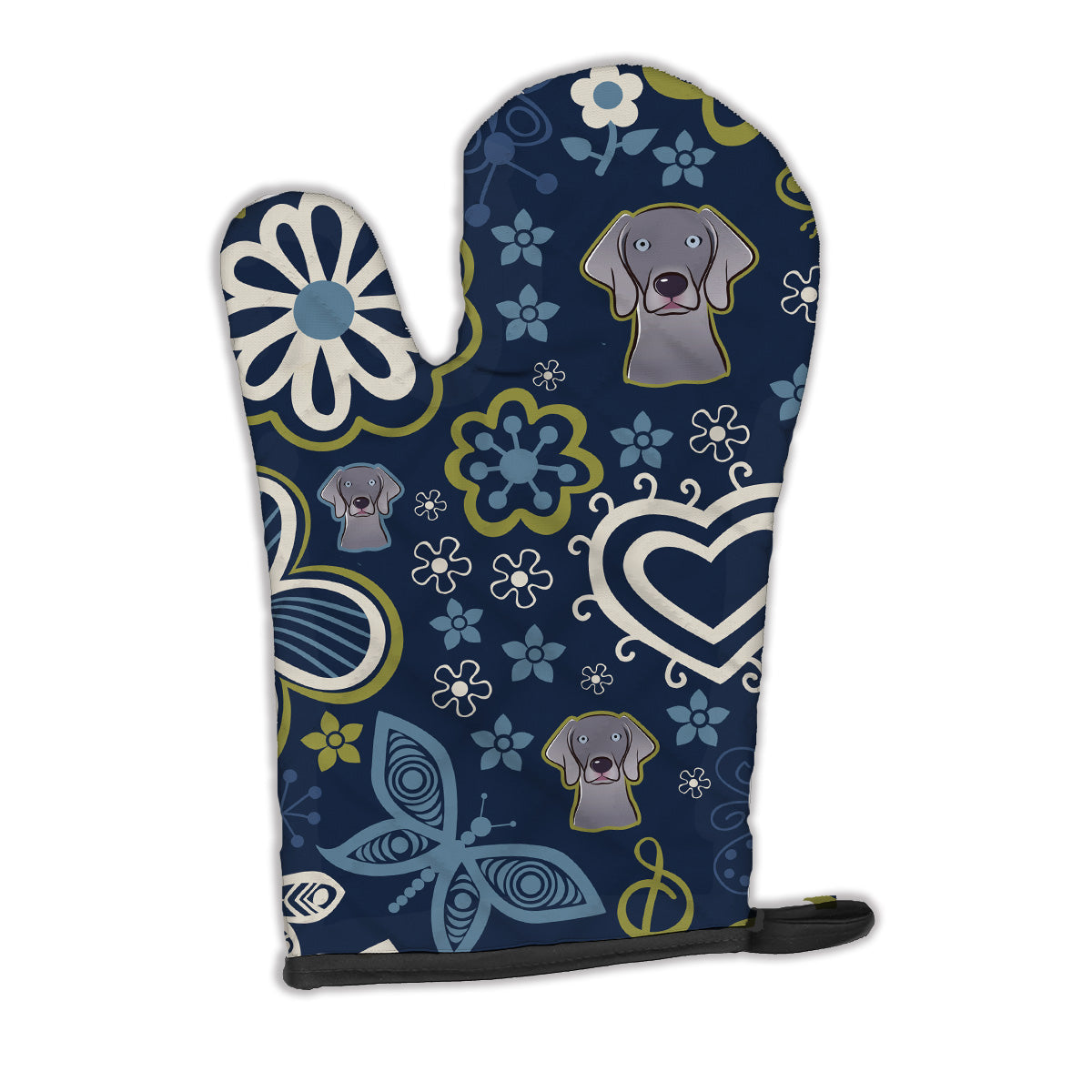 Blue Flowers Weimaraner Oven Mitt Heat Resistant Thick Oven Mitt for Hot Pans and Oven, Kitchen Mitt Protect Hands, Cooking Baking Glove