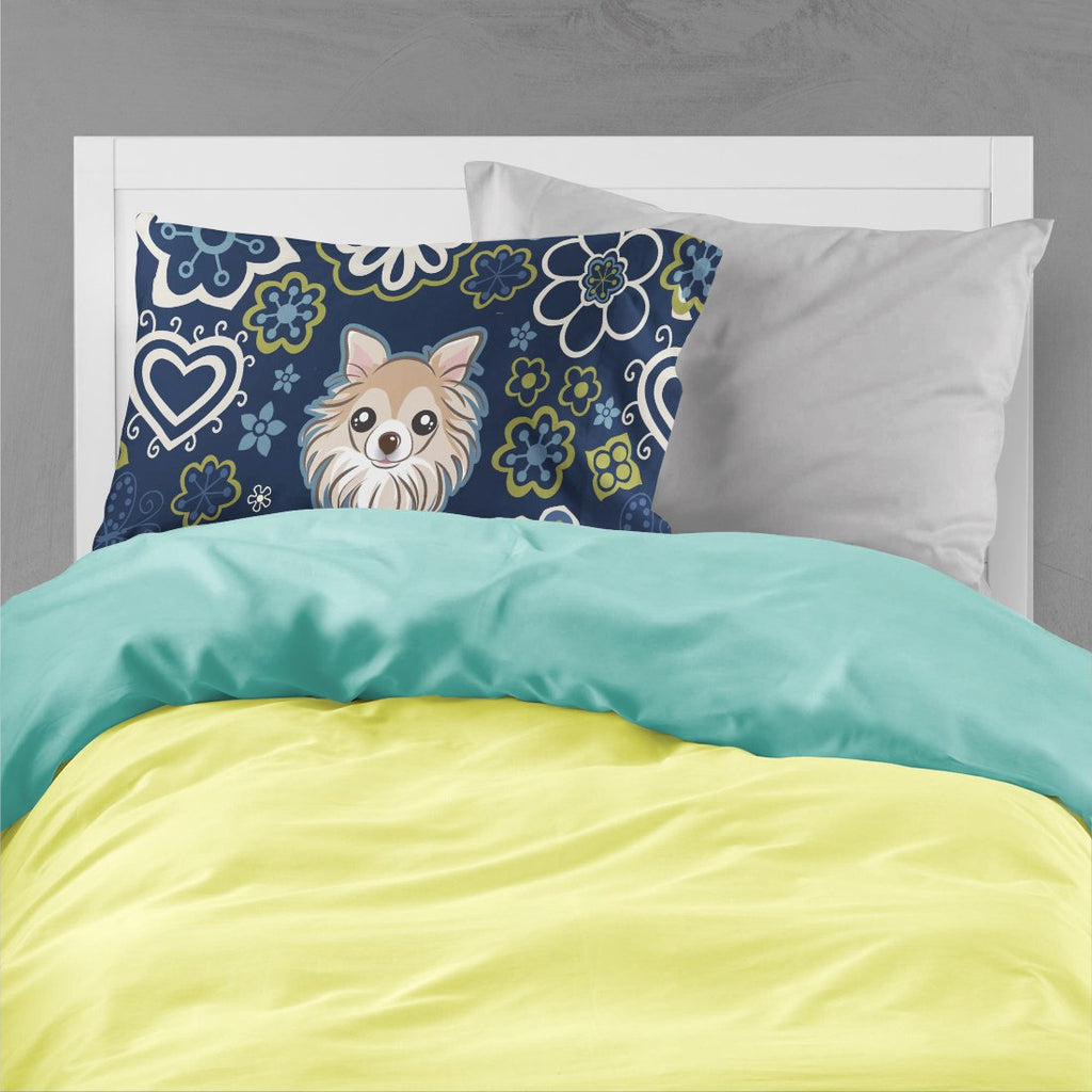 Blue Flowers Chihuahua Standard Pillowcase Lightweight Super Soft Easy Care Decorative Artwork Pillowcase, Standard