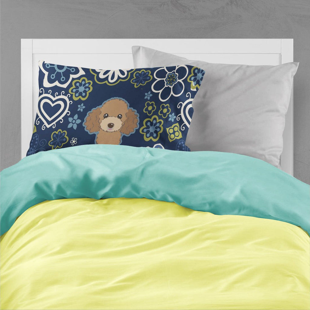 Blue Flowers Chocolate Brown Poodle Standard Pillowcase Lightweight Super Soft Easy Care Decorative Artwork Pillowcase, Standard