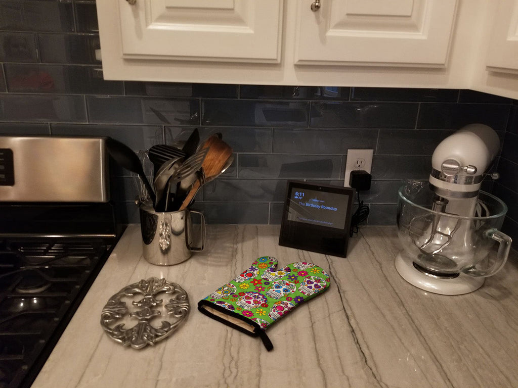 Day of the Dead Green Oven Mitt Heat Resistant Thick Oven Mitt for Hot Pans and Oven, Kitchen Mitt Protect Hands, Cooking Baking Glove