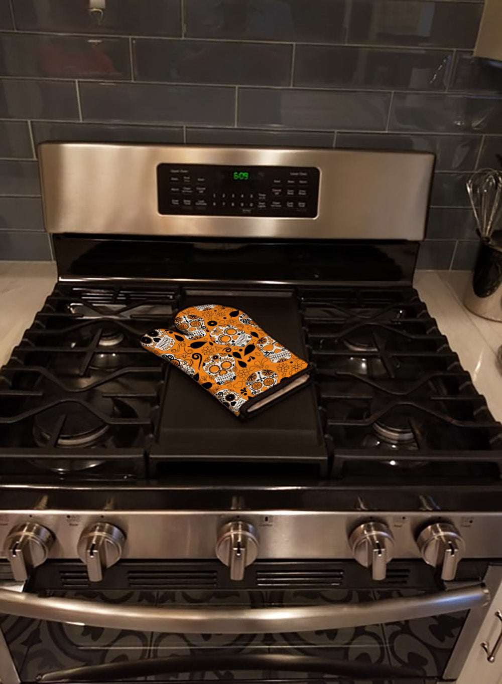 Day of the Dead Orange Oven Mitt Heat Resistant Thick Oven Mitt for Hot Pans and Oven, Kitchen Mitt Protect Hands, Cooking Baking Glove