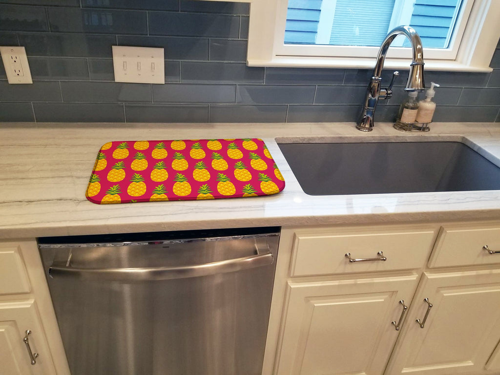 Pineapples on Pink Dish Drying Mat Absorbent Dish Drying Mat Pad for Kitchen Counter Dish Drainer Mat for Countertop, 14 x 21", Multicolor