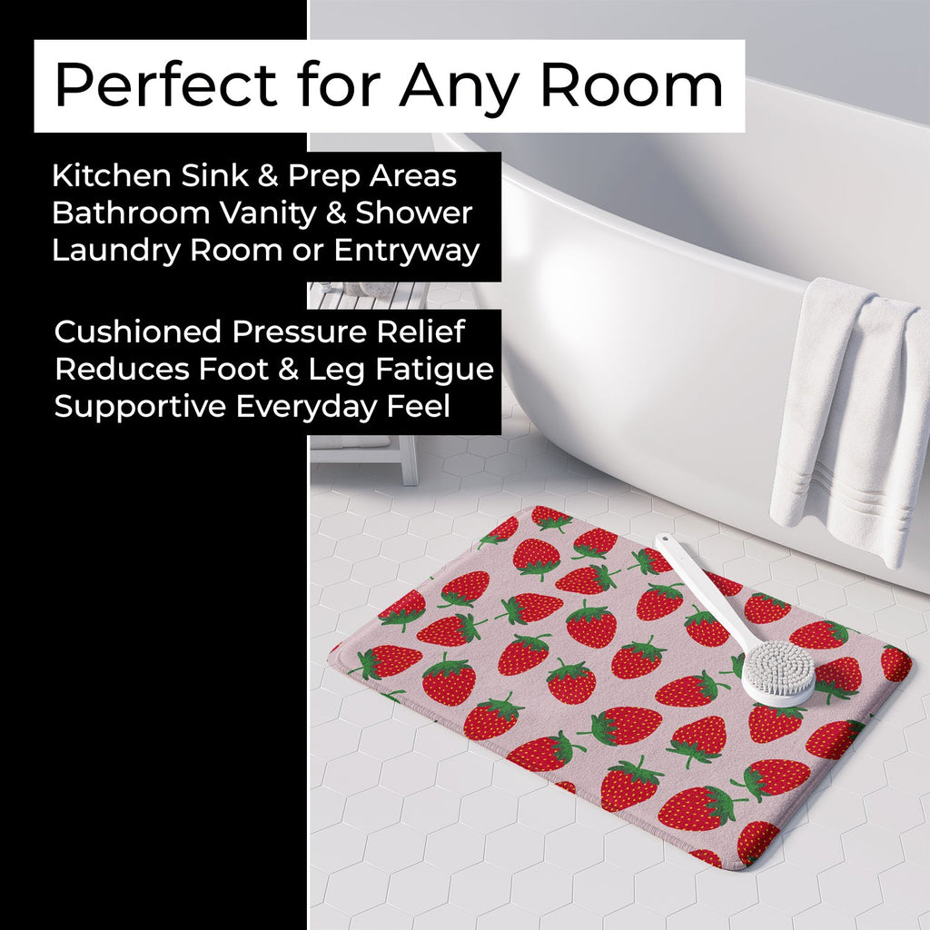 Strawberries on Pink Memory Foam Kitchen Mat Machine Washable Anti-Fatigue Cushion Comfort Bath or Kitchen Rug