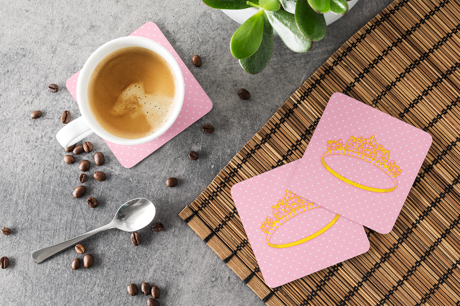 Ballerina Tiara Foam Coasters Set of 4 Cup Coasters for Indoor Outdoor, Tabletop Protection, Anti Slip, Mouse pad Material