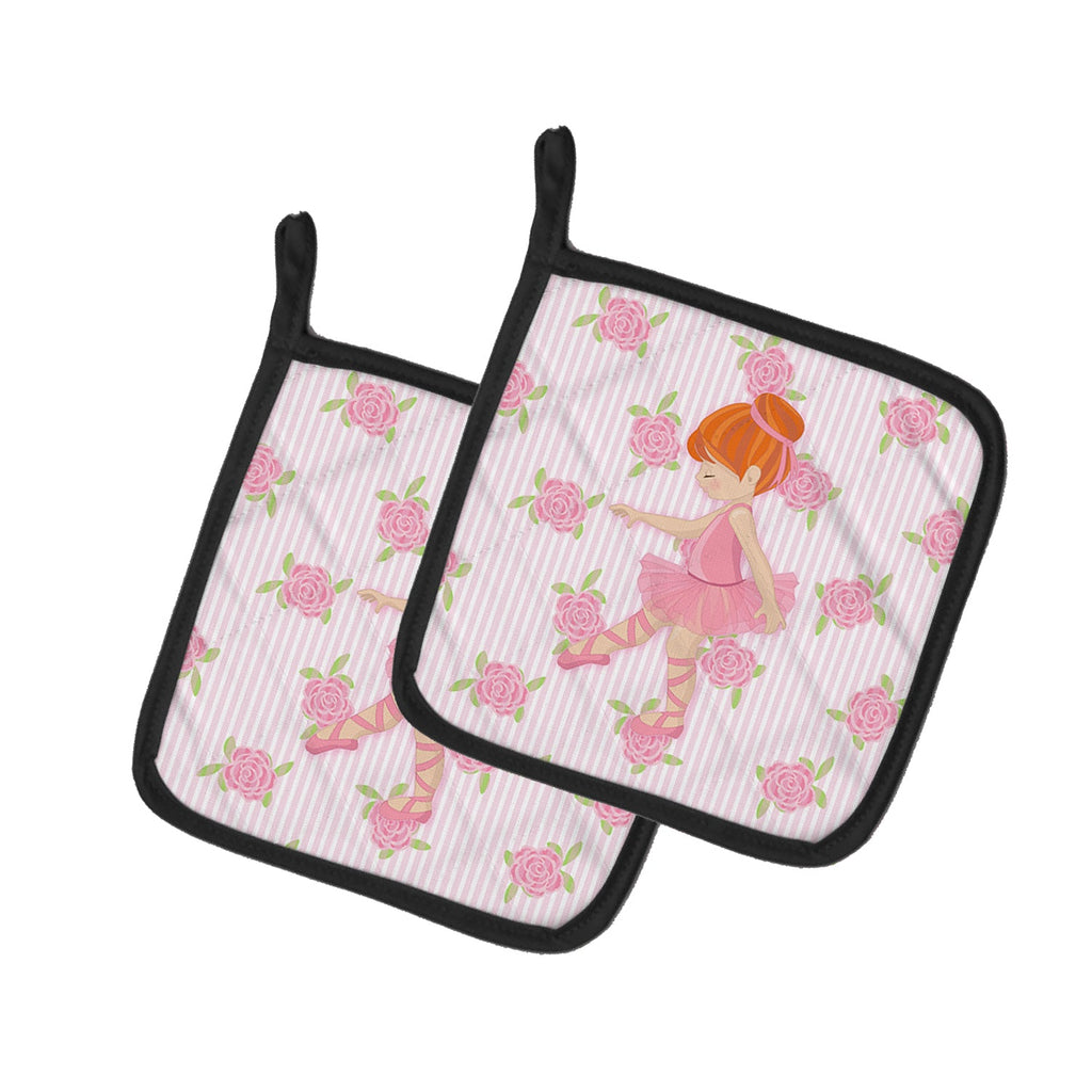 Ballerina Red Head Point Pot Holder Set of 2 Heat Resistant Quilted Hot Pads 7.5 x 7.5 Inch, Insulated Kitchen Trivets for Cooking & Baking