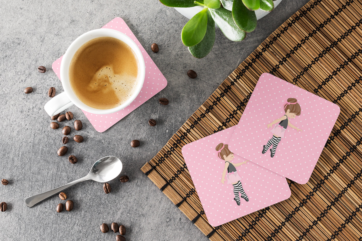 Ballerina Brunette Releve Foam Coasters Set of 4 Cup Coasters for Indoor Outdoor, Tabletop Protection, Anti Slip, Mouse pad Material