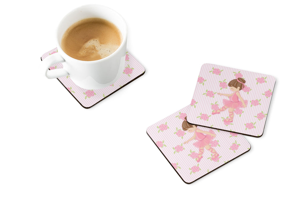 Ballerina Brunette Point Foam Coasters Set of 4 Cup Coasters for Indoor Outdoor, Tabletop Protection, Anti Slip, Mouse pad Material