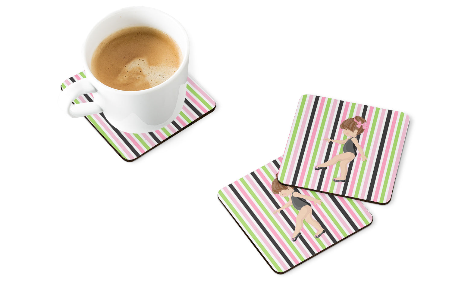 Ballerina Brunette Point Foam Coasters Set of 4 Cup Coasters for Indoor Outdoor, Tabletop Protection, Anti Slip, Mouse pad Material