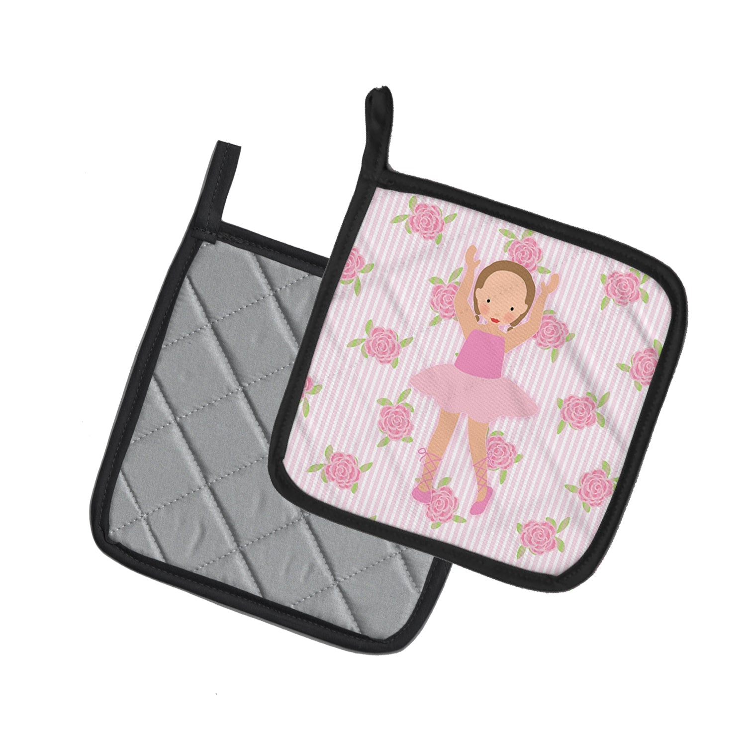 Ballerina Brown Hair Ponytails Pot Holder Set of 2 Heat Resistant Quilted Hot Pads 7.5 x 7.5 Inch, Insulated Kitchen Trivets for Cooking & Baking