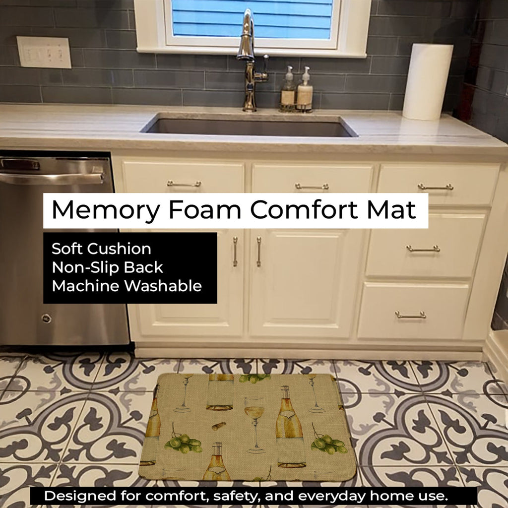White Wine on Linen Memory Foam Kitchen Mat Machine Washable Anti-Fatigue Cushion Comfort Bath or Kitchen Rug