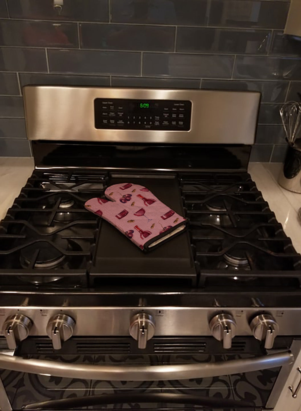 Red Wine on Linen Oven Mitt Heat Resistant Thick Oven Mitt for Hot Pans and Oven, Kitchen Mitt Protect Hands, Cooking Baking Glove