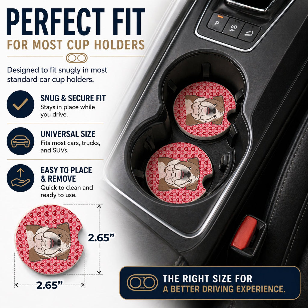 English Bulldog  Set of 2 Cup Holder Car Coasters Absorbent Round Sandstone Coasters Gifts for Men or Women, 2.5, Multicolor