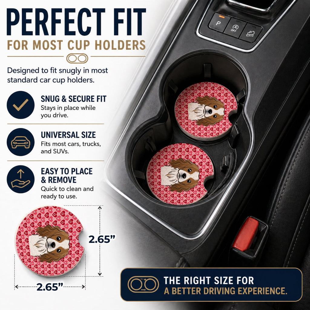 Cavalier Spaniel Set of 2 Cup Holder Car Coasters Absorbent Round Sandstone Coasters Gifts for Men or Women, 2.5, Multicolor