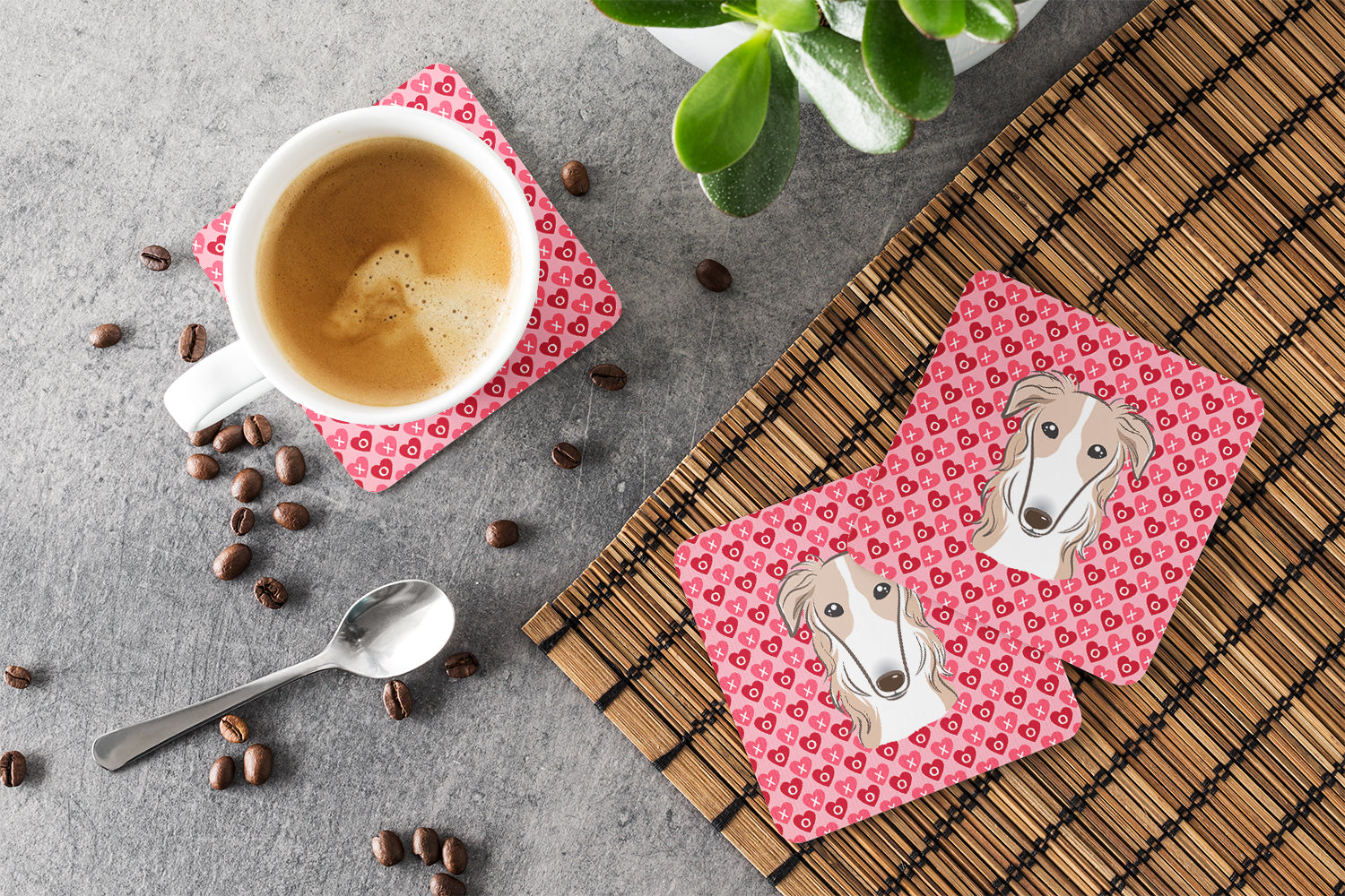 Borzoi Foam Coasters Set of 4 Cup Coasters for Indoor Outdoor, Tabletop Protection, Anti Slip, Mouse pad Material
