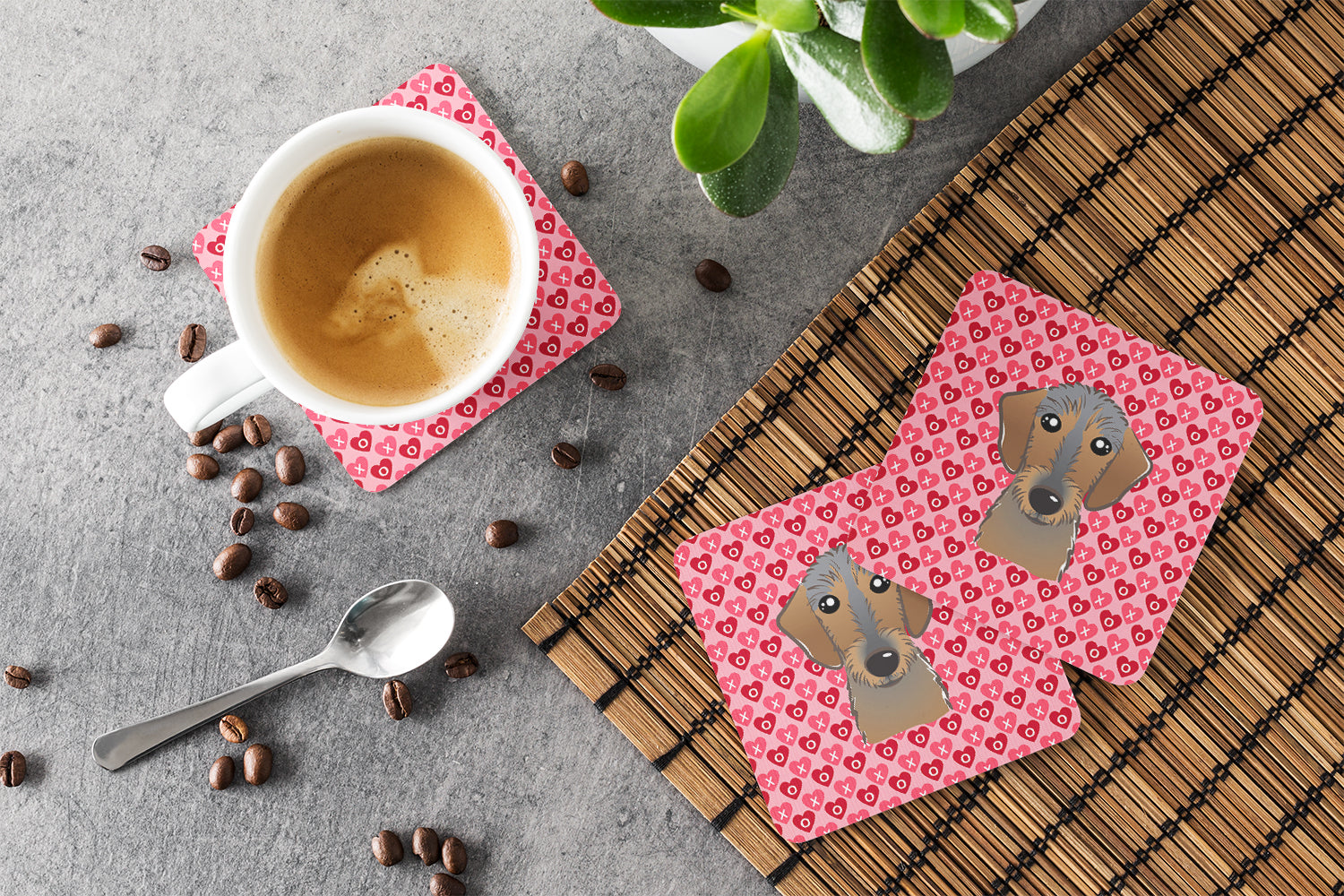 Wirehaired Dachshund Foam Coasters Set of 4 Cup Coasters for Indoor Outdoor, Tabletop Protection, Anti Slip, Mouse pad Material