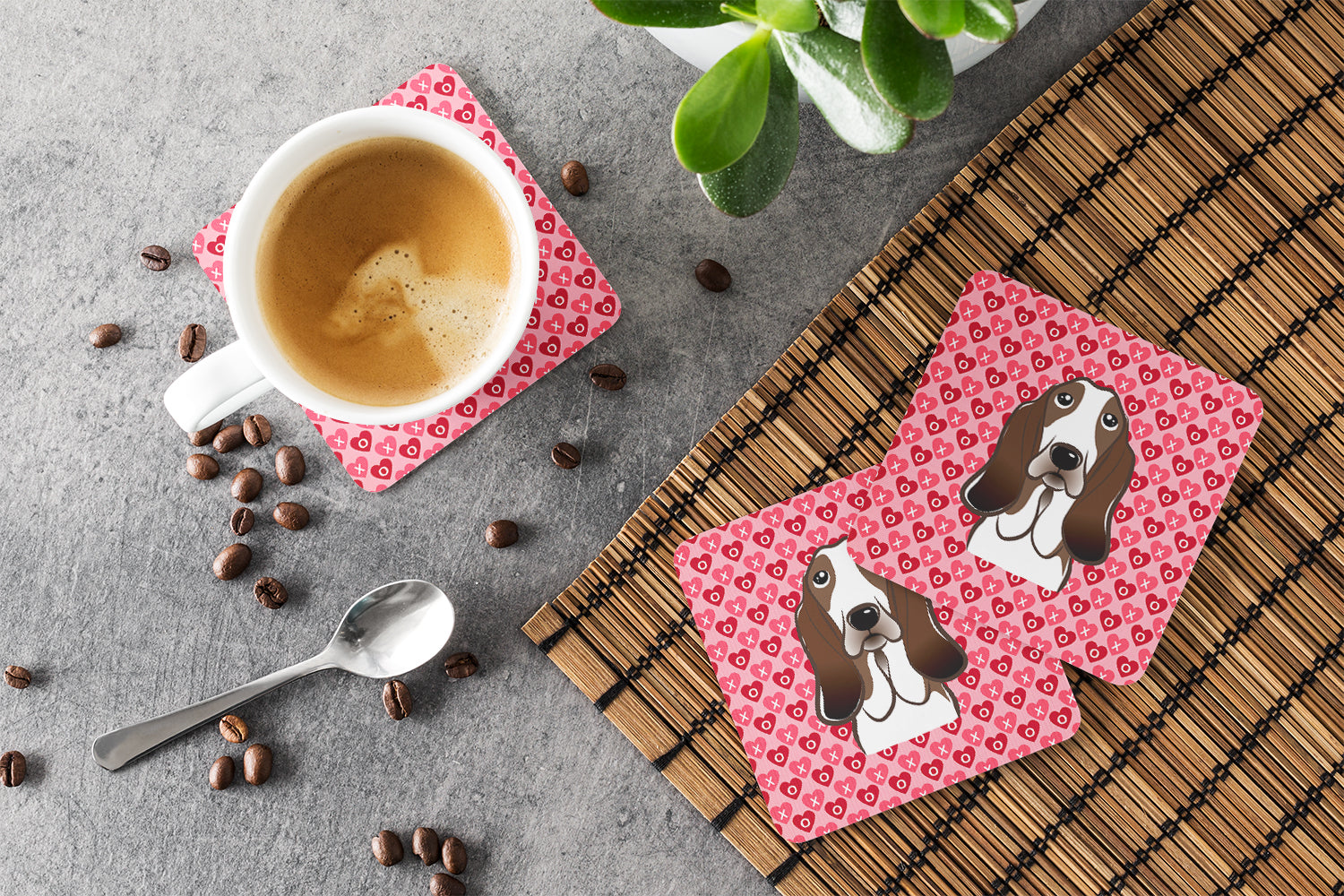 Basset Hound Foam Coasters Set of 4 Cup Coasters for Indoor Outdoor, Tabletop Protection, Anti Slip, Mouse pad Material