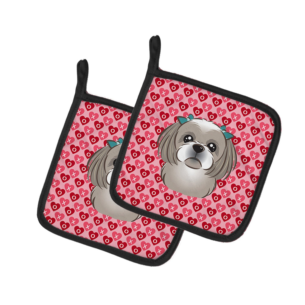 Gray Silver Shih Tzu Pot Holder Set of 2 Heat Resistant Quilted Hot Pads 7.5 x 7.5 Inch, Insulated Kitchen Trivets for Cooking & Baking