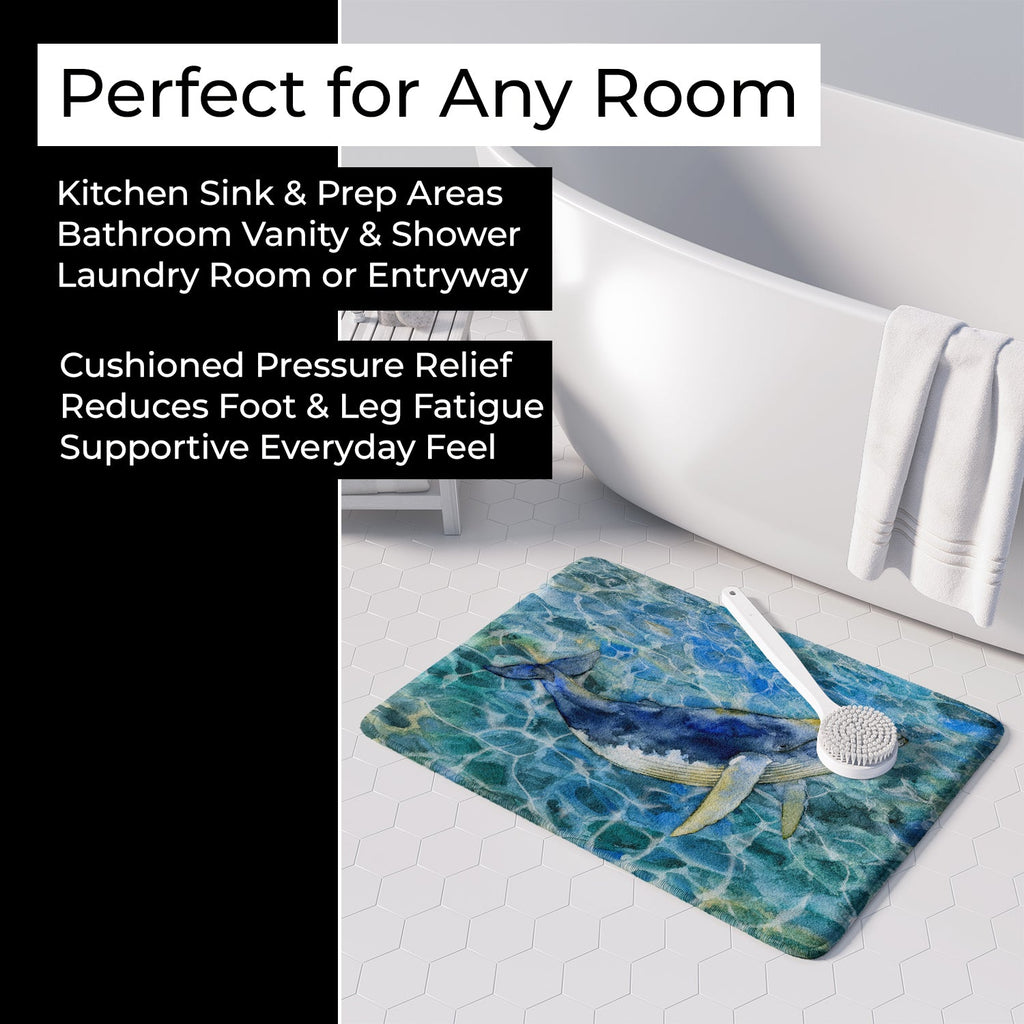 Humpback Whale Memory Foam Kitchen Mat Machine Washable Anti-Fatigue Cushion Comfort Bath or Kitchen Rug