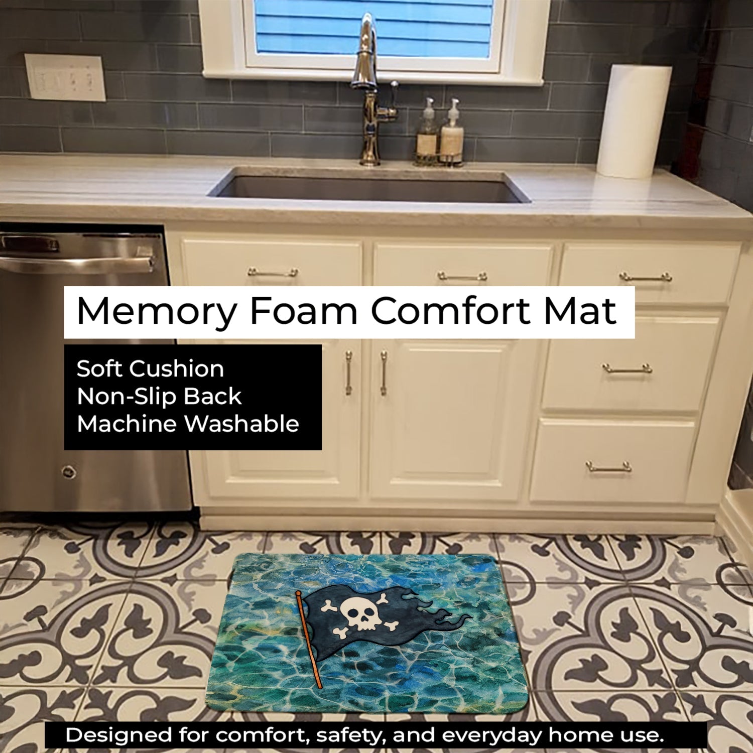 Pirate Flag Memory Foam Kitchen Mat Machine Washable Anti-Fatigue Cushion Comfort Bath or Kitchen Rug