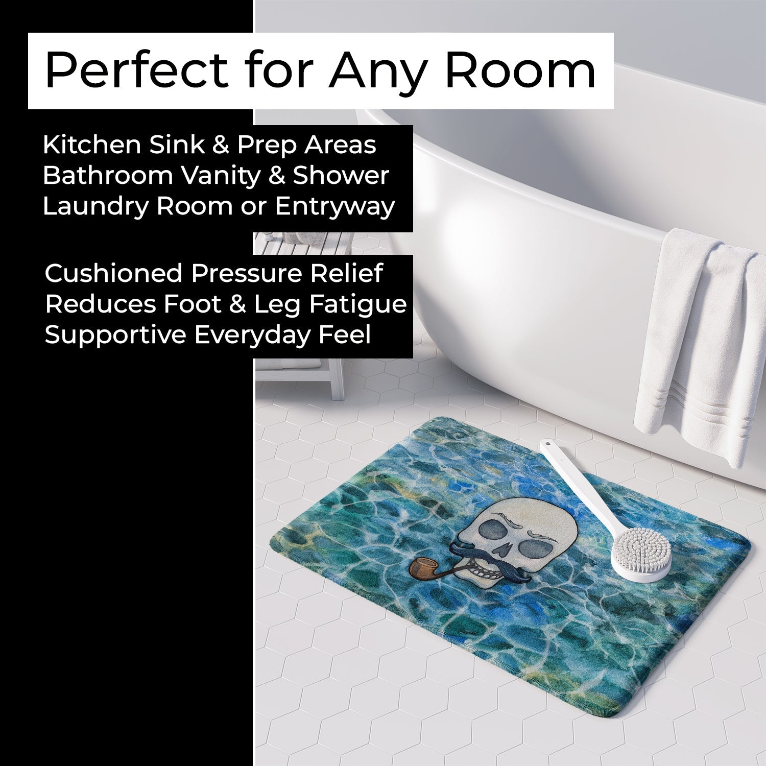 Skeleton Skull Pirate Memory Foam Kitchen Mat Machine Washable Anti-Fatigue Cushion Comfort Bath or Kitchen Rug