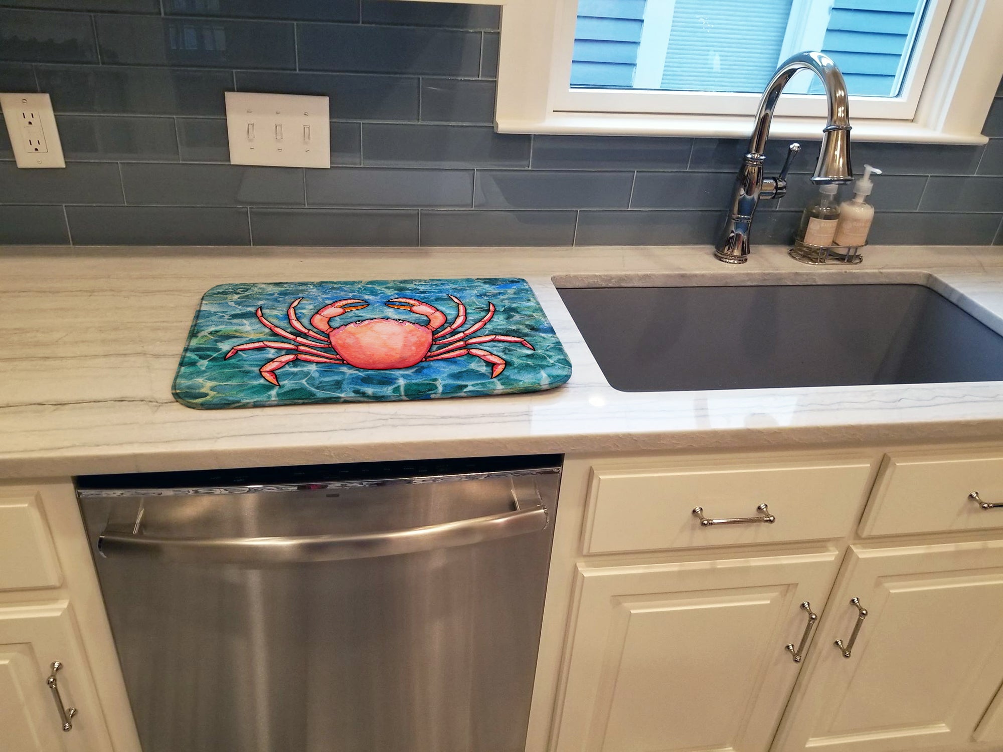 Crab Dish Drying Mat Absorbent Dish Drying Mat Pad for Kitchen Counter Dish Drainer Mat for Countertop, 14 x 21", Multicolor