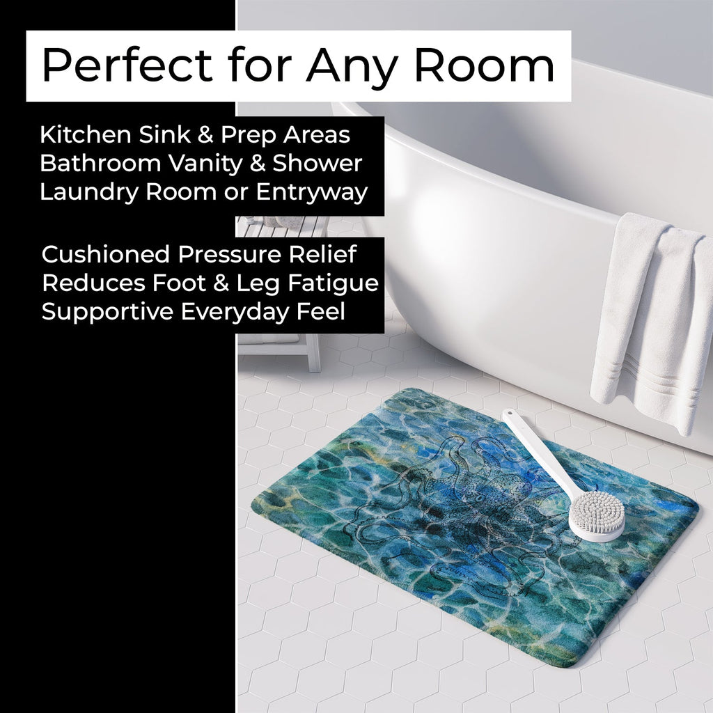 Octopus Under water Memory Foam Kitchen Mat Machine Washable Anti-Fatigue Cushion Comfort Bath or Kitchen Rug