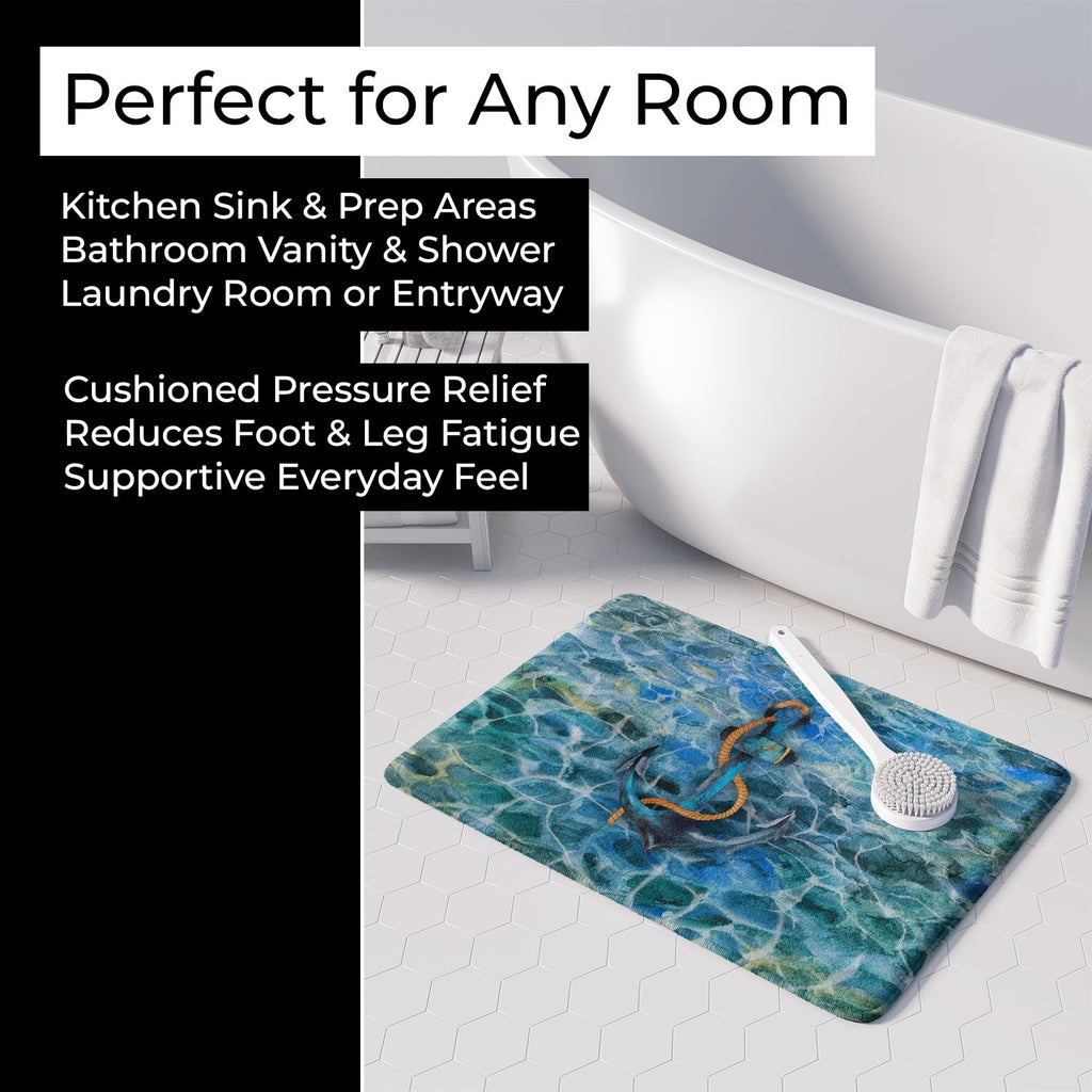 Anchor and Rope Memory Foam Kitchen Mat Machine Washable Anti-Fatigue Cushion Comfort Bath or Kitchen Rug