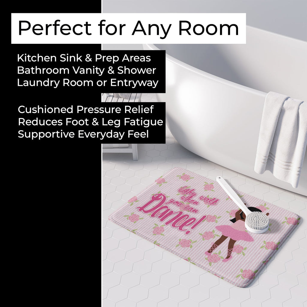 Ballet Long Hair African American Memory Foam Kitchen Mat Machine Washable Anti-Fatigue Cushion Comfort Bath or Kitchen Rug