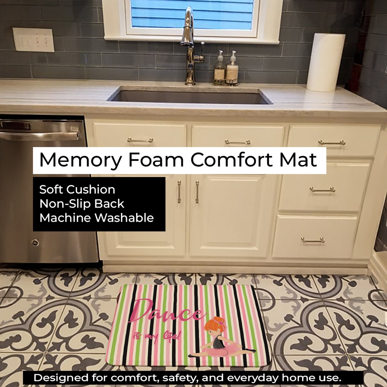 Ballet Dance is my Life Red Memory Foam Kitchen Mat Machine Washable Anti-Fatigue Cushion Comfort Bath or Kitchen Rug