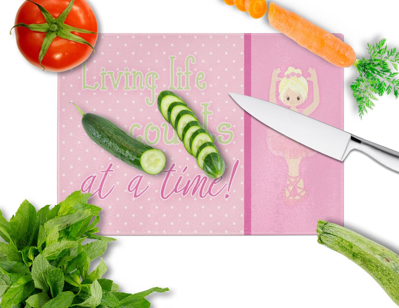 Ballet in 8 Counts Blonde Cutting Board Tempered Glass Kitchen Cutting Surface, Heat Resistant Chopping, Non-Slip Feet, Food Prep & Serving