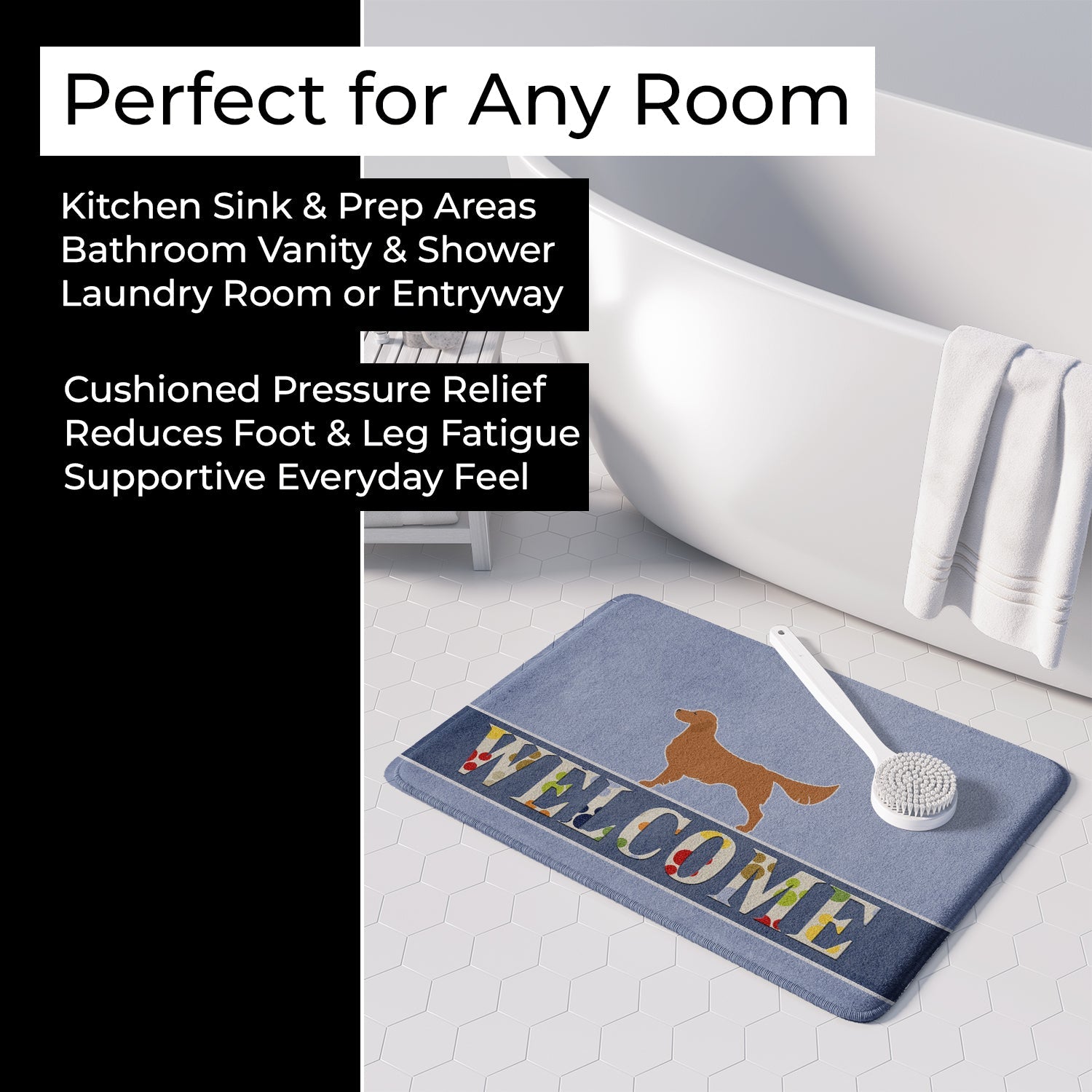 Golden Retriever Welcome Memory Foam Kitchen Mat Machine Washable Anti-Fatigue Cushion Comfort Bath or Kitchen Rug