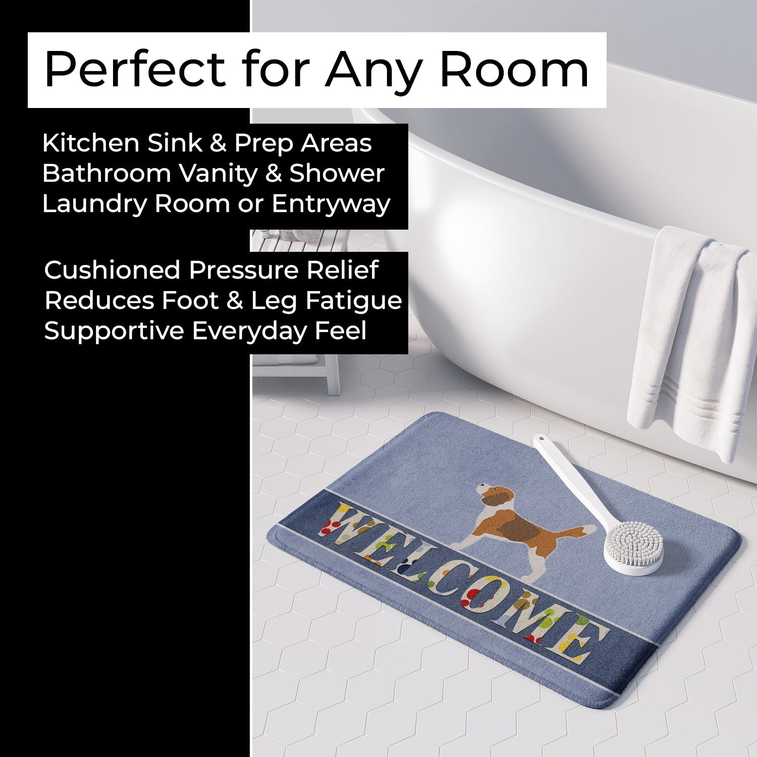 Beagle Welcome Memory Foam Kitchen Mat Machine Washable Anti-Fatigue Cushion Comfort Bath or Kitchen Rug